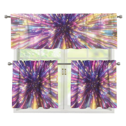 Colorful Hyperspace Print 3 Piece Kitchen Curtains