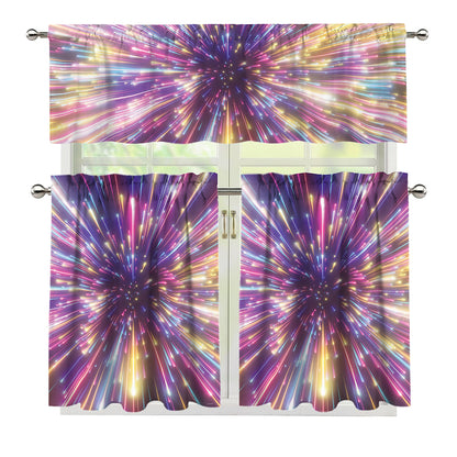 Colorful Hyperspace Print 3 Piece Kitchen Curtains