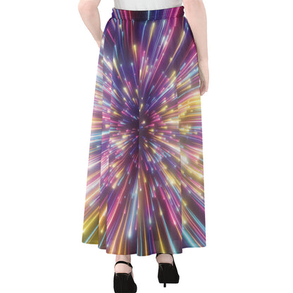Colorful Hyperspace Print Chiffon Maxi Skirt