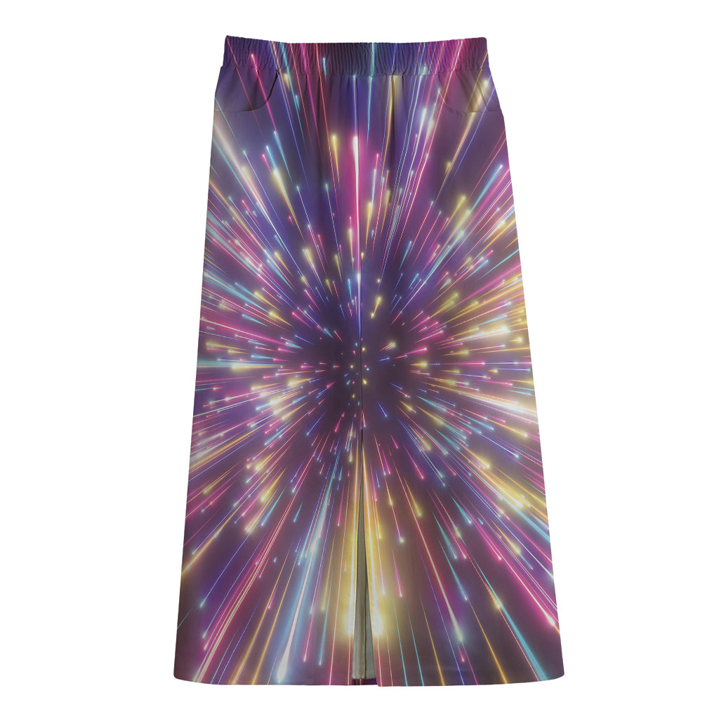 Colorful Hyperspace Print Cotton Front Slit Maxi Skirt