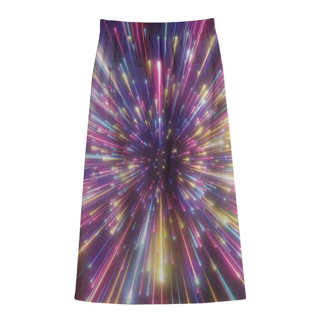 Colorful Hyperspace Print Cotton Front Slit Maxi Skirt