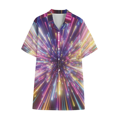 Colorful Hyperspace Print Cotton Hawaiian Shirt