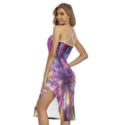 Colorful Hyperspace Print Cross Back Cami Dress