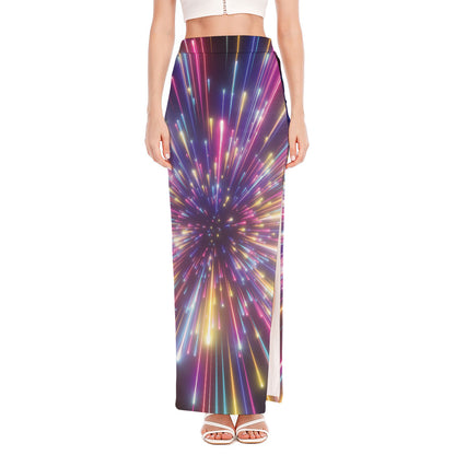 Colorful Hyperspace Print High Slit Maxi Skirt