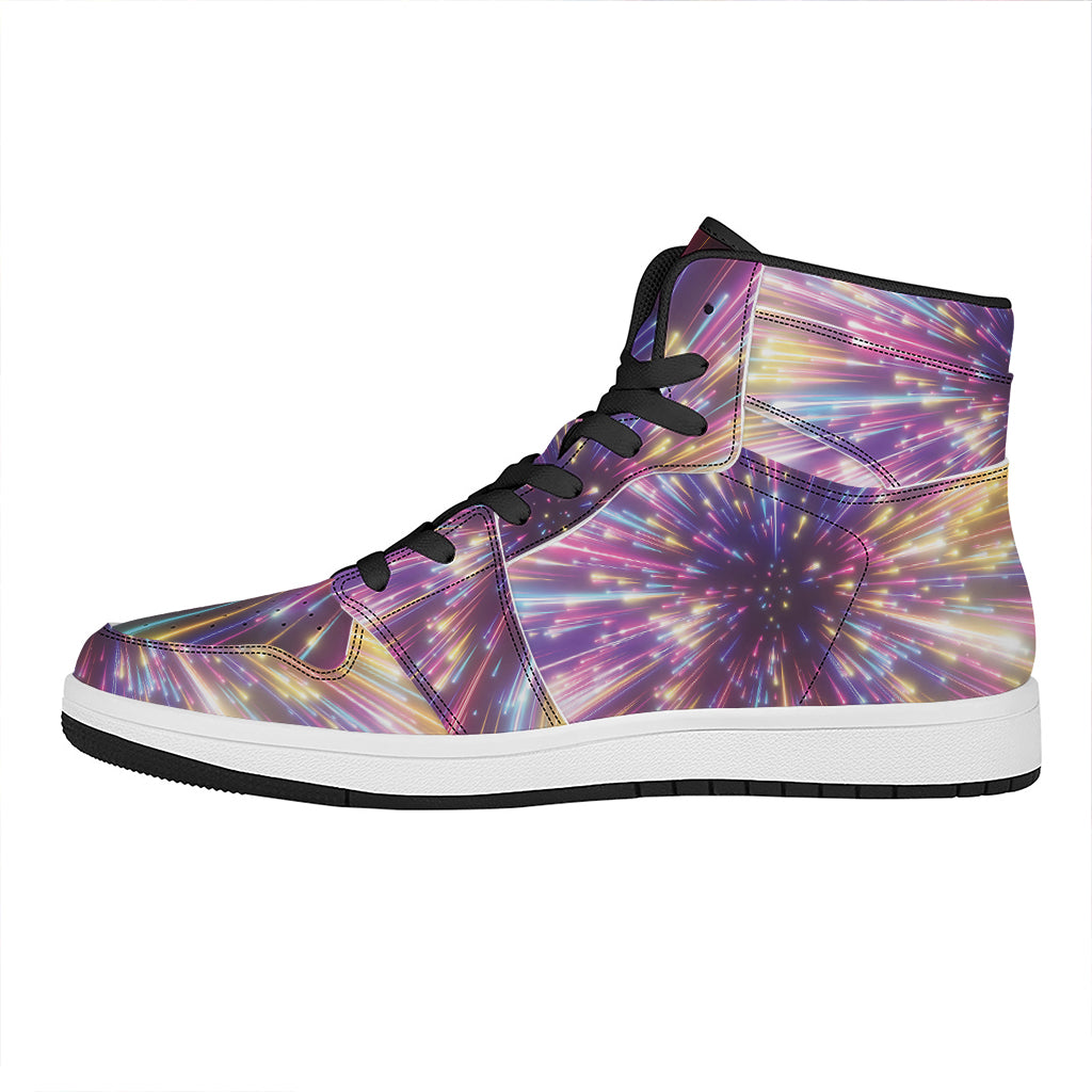 Colorful Hyperspace Print High Top Leather Sneakers