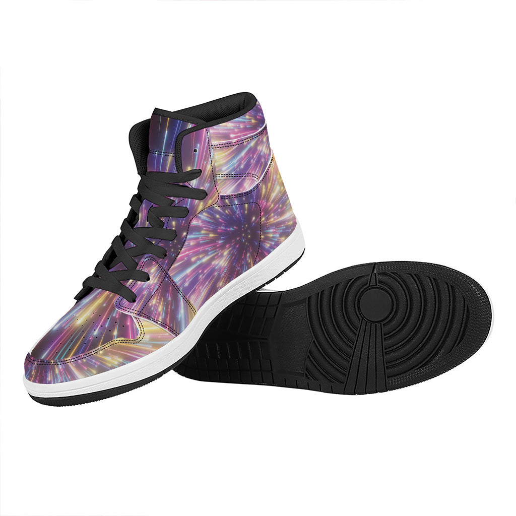 Colorful Hyperspace Print High Top Leather Sneakers