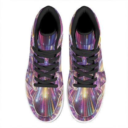 Colorful Hyperspace Print High Top Leather Sneakers