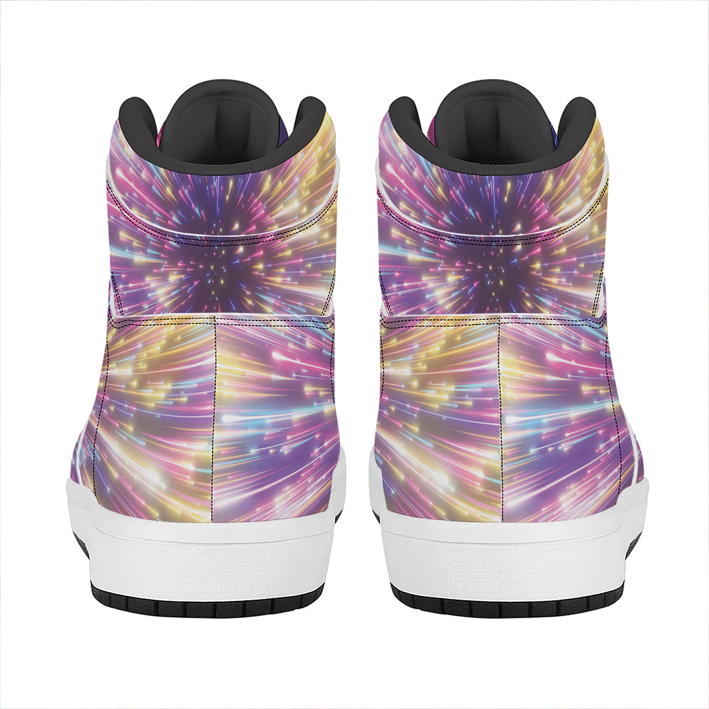 Colorful Hyperspace Print High Top Leather Sneakers