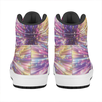 Colorful Hyperspace Print High Top Leather Sneakers
