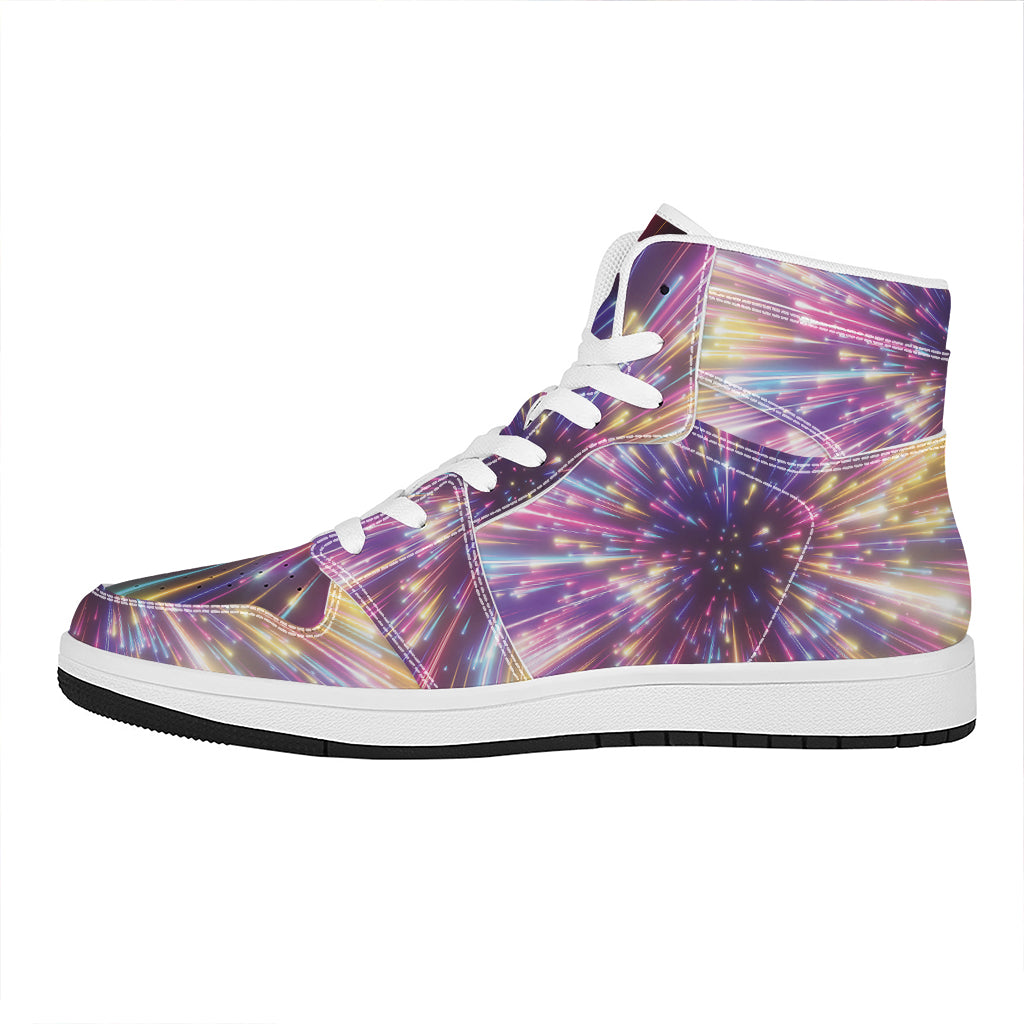 Colorful Hyperspace Print High Top Leather Sneakers