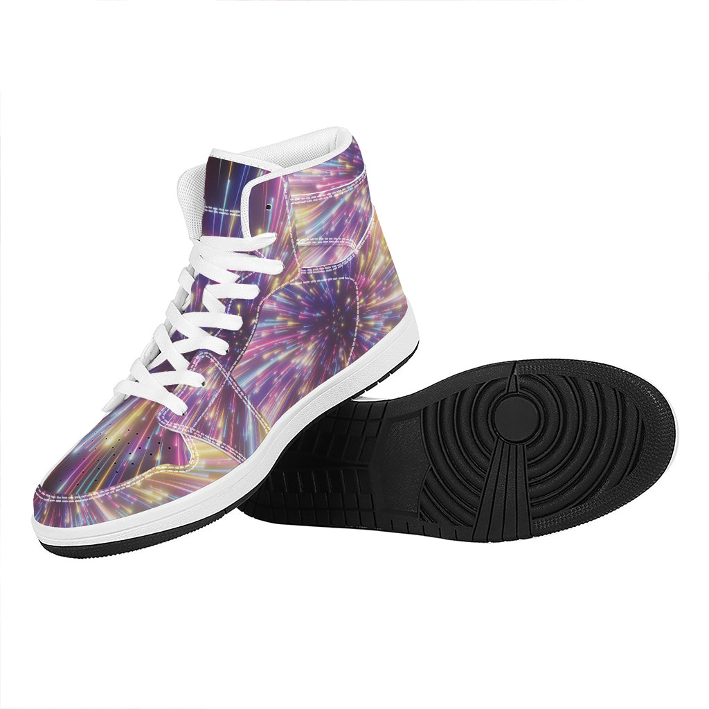 Colorful Hyperspace Print High Top Leather Sneakers