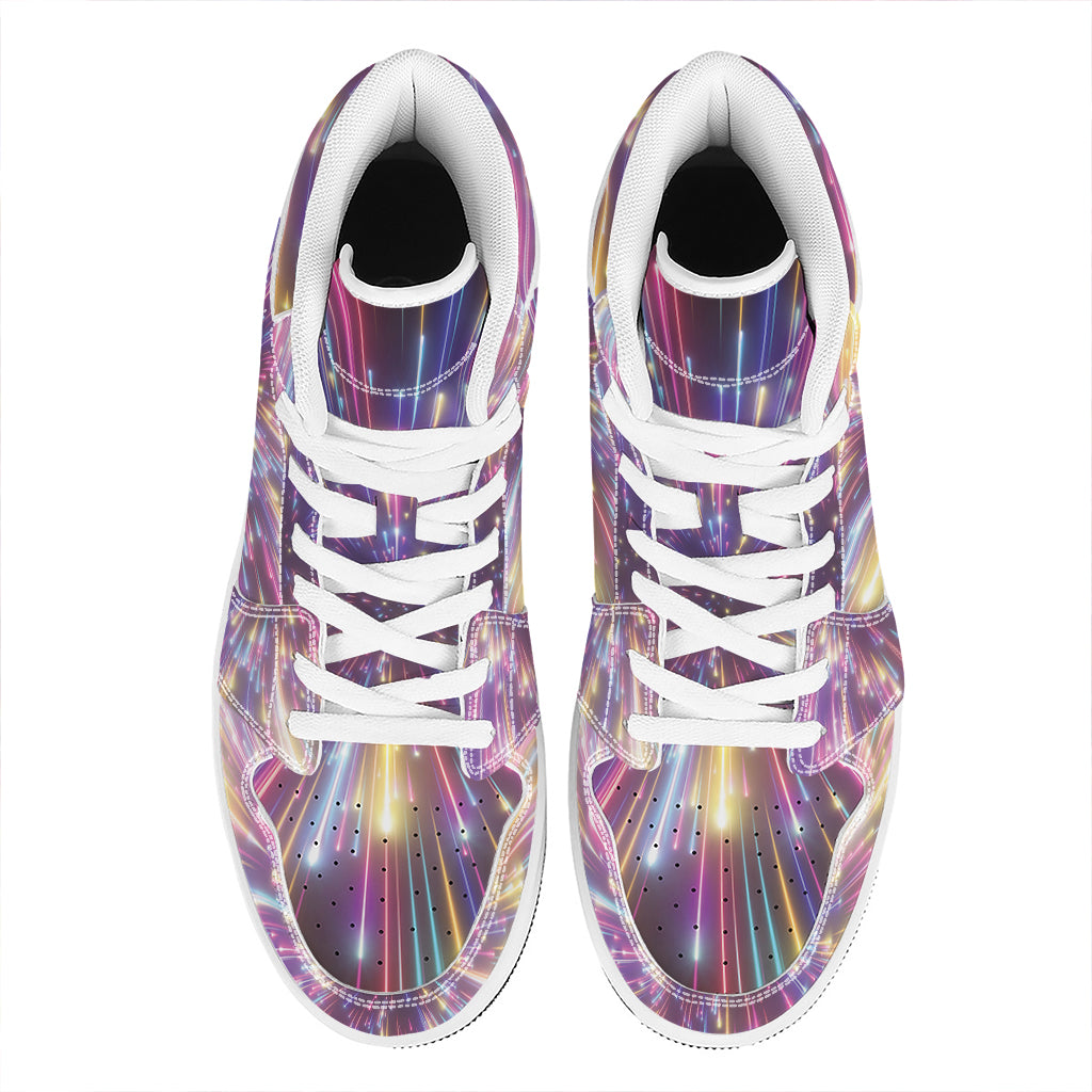 Colorful Hyperspace Print High Top Leather Sneakers