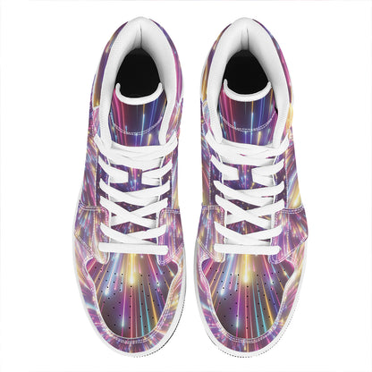 Colorful Hyperspace Print High Top Leather Sneakers