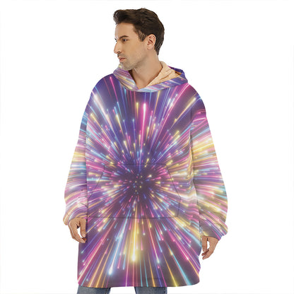 Colorful Hyperspace Print Hoodie Blanket