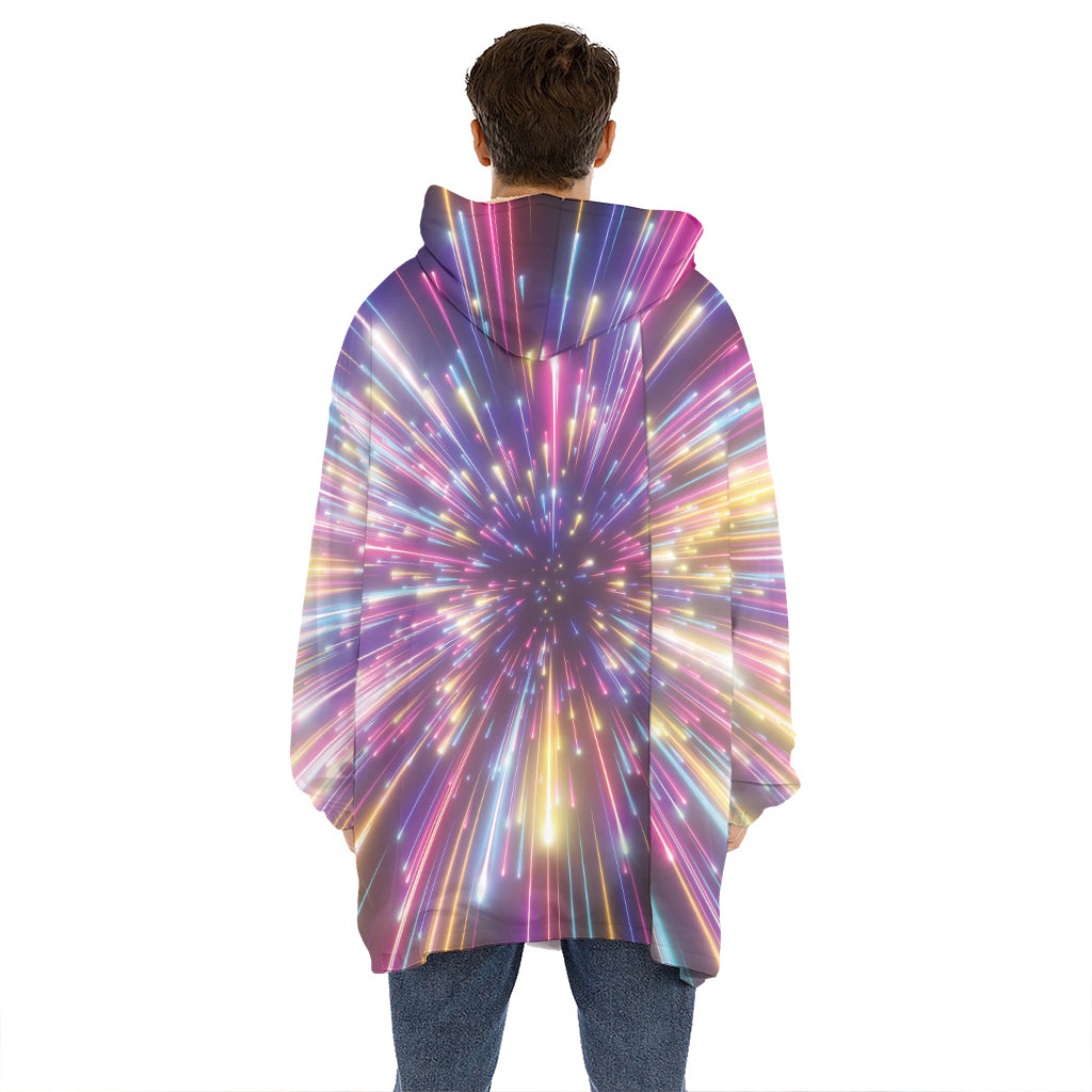 Colorful Hyperspace Print Hoodie Blanket