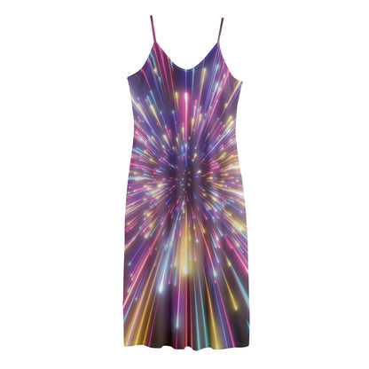 Colorful Hyperspace Print Jersey Midi Cami Dress