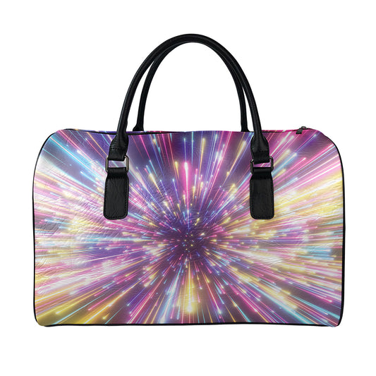 Colorful Hyperspace Print Leather Duffle Bag