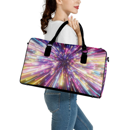 Colorful Hyperspace Print Leather Duffle Bag