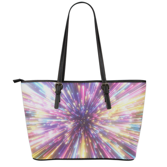 Colorful Hyperspace Print Leather Tote Bag