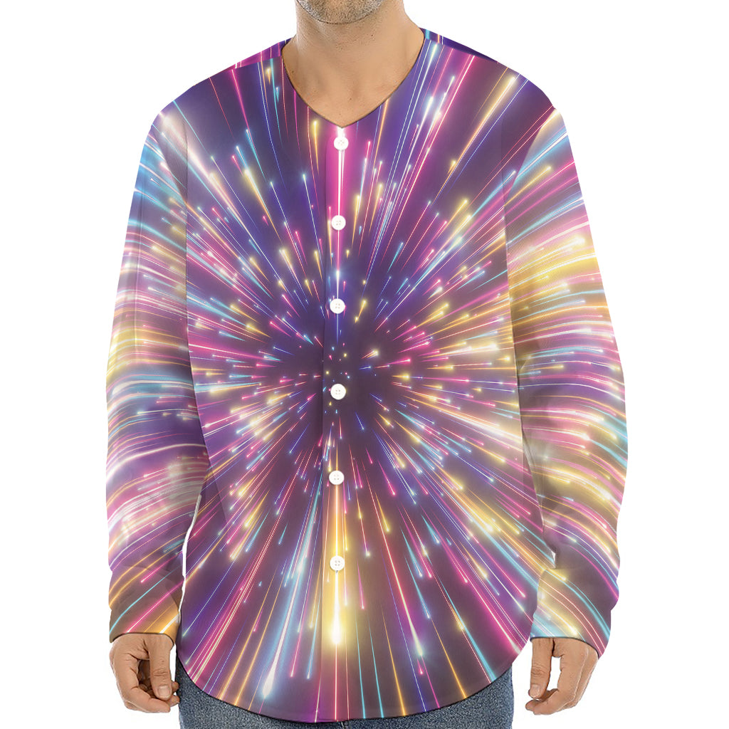 Colorful Hyperspace Print Long Sleeve Baseball Jersey
