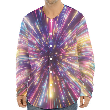 Colorful Hyperspace Print Long Sleeve Baseball Jersey