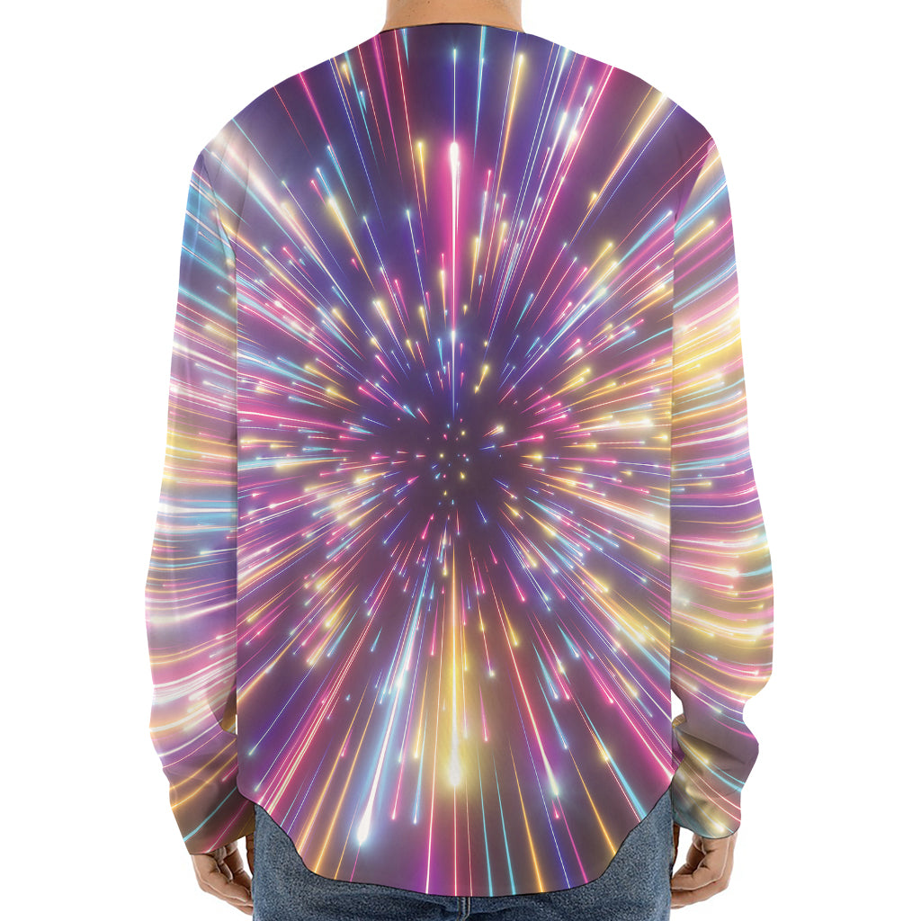 Colorful Hyperspace Print Long Sleeve Baseball Jersey