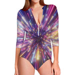 Colorful Hyperspace Print Long Sleeve Swimsuit