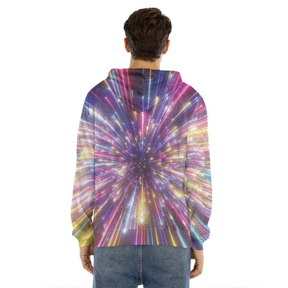 Colorful Hyperspace Print Men's Velvet Pullover Hoodie