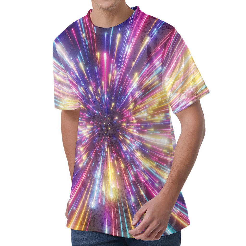 Colorful Hyperspace Print Men's Velvet T-Shirt