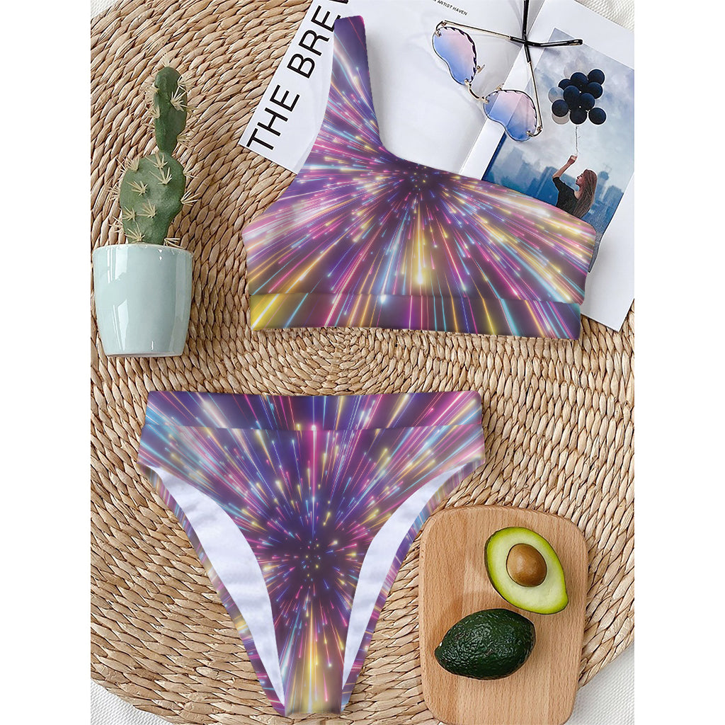 Colorful Hyperspace Print One Shoulder Bikini Top