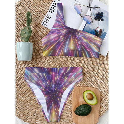 Colorful Hyperspace Print One Shoulder Bikini Top