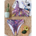 Colorful Hyperspace Print One Shoulder Bikini Top