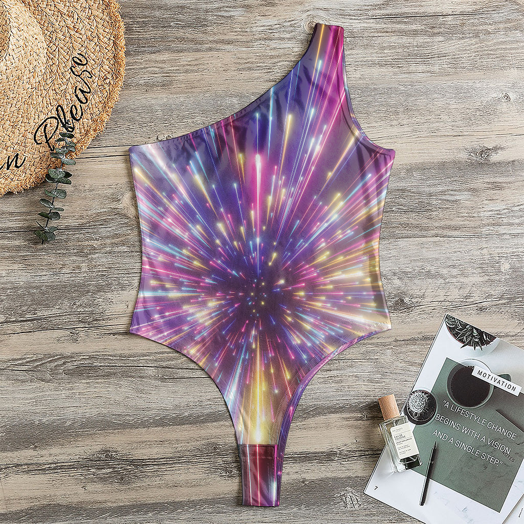 Colorful Hyperspace Print One Shoulder Bodysuit