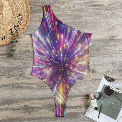 Colorful Hyperspace Print One Shoulder Bodysuit