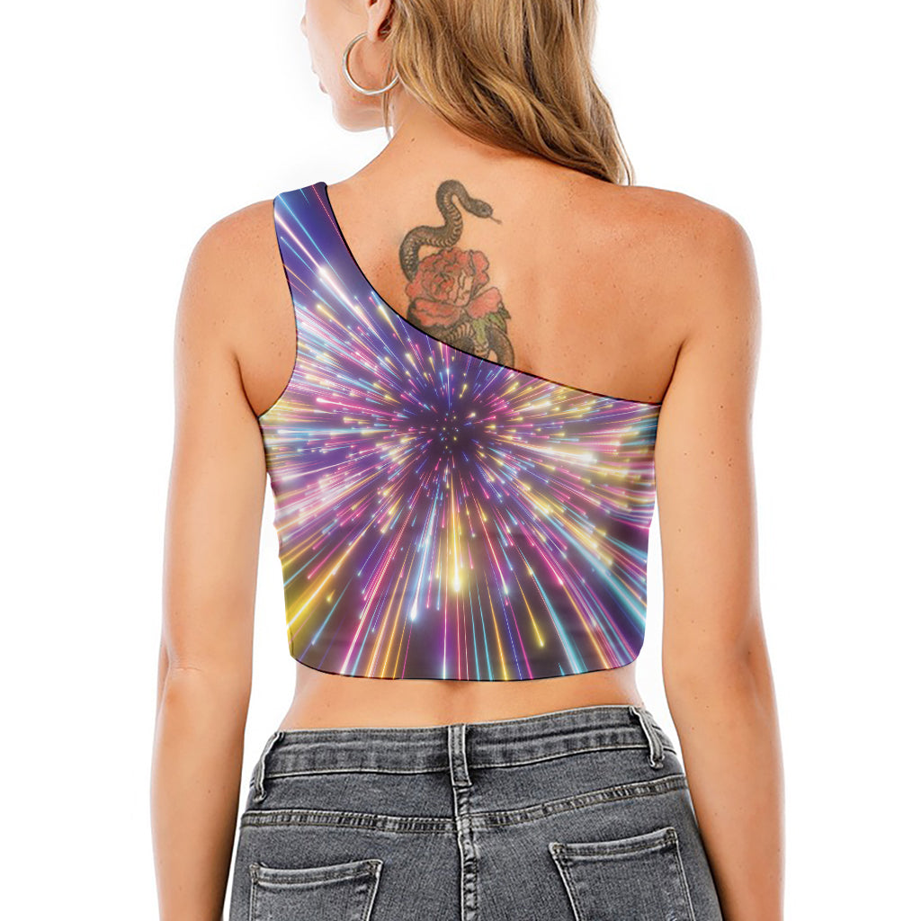 Colorful Hyperspace Print One Shoulder Crop Top