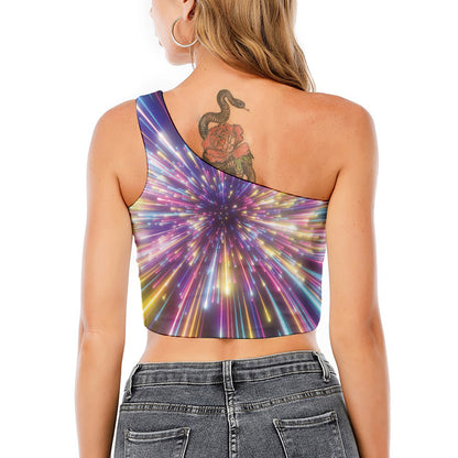 Colorful Hyperspace Print One Shoulder Crop Top