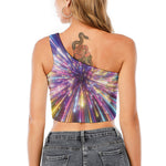 Colorful Hyperspace Print One Shoulder Crop Top