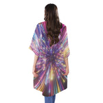 Colorful Hyperspace Print Open Front Beach Cover Up