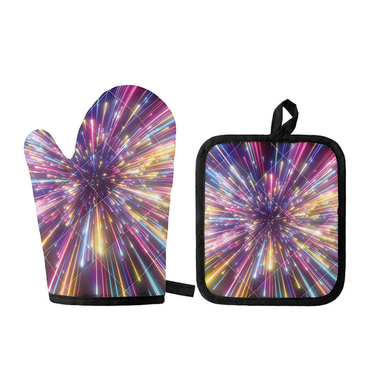 Colorful Hyperspace Print Oven Mitt And Pot Holder Set