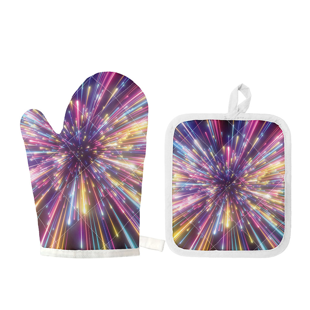 Colorful Hyperspace Print Oven Mitt And Pot Holder Set