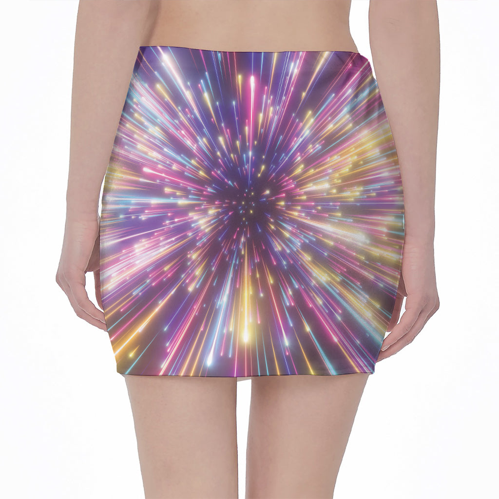 Colorful Hyperspace Print Pencil Mini Skirt