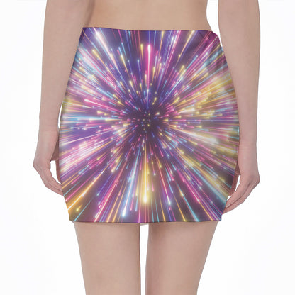 Colorful Hyperspace Print Pencil Mini Skirt