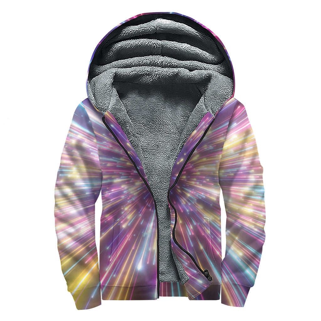 Colorful Hyperspace Print Sherpa Lined Zip Up Hoodie
