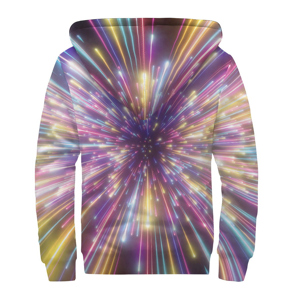 Colorful Hyperspace Print Sherpa Lined Zip Up Hoodie