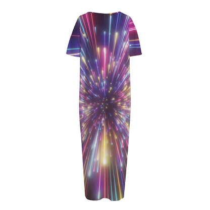 Colorful Hyperspace Print Short Sleeve Long Nightdress