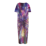 Colorful Hyperspace Print Short Sleeve Long Nightdress