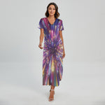 Colorful Hyperspace Print Short Sleeve Maxi Dress