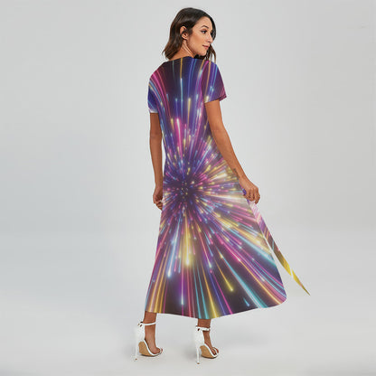 Colorful Hyperspace Print Short Sleeve Maxi Dress