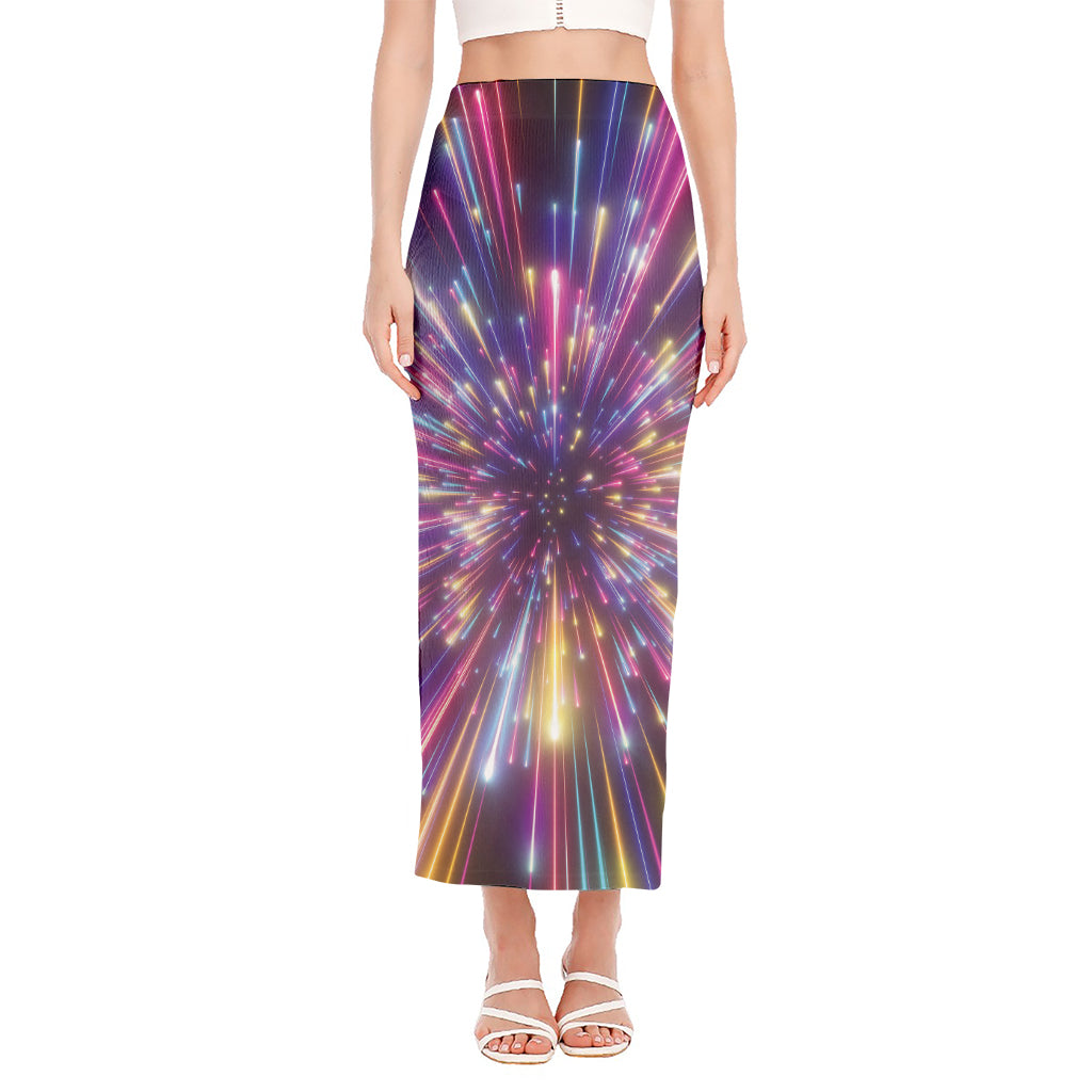 Colorful Hyperspace Print Side Slit Maxi Skirt