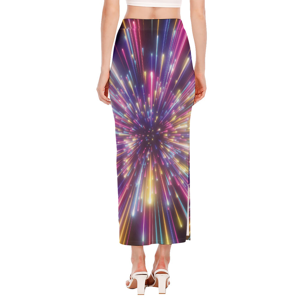 Colorful Hyperspace Print Side Slit Maxi Skirt